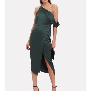 Michelle Mason one-shoulder draped silk dress in green, size 4